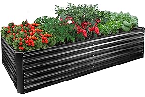 EDOSTORY Metal Raised Bed Garden Bed Kit, 8x4x2ft Tall Galvanized Planter Raised Garden Boxes Outdoor, Large Metal Raised Garden Beds for Flowers, Vegetables, Herbs