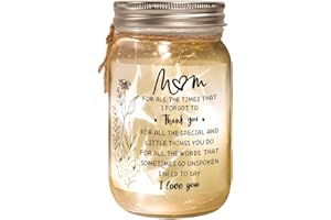 KUCHEY Christmas Gifts for Mom, Mason Jar Night Lights, Mothers Day Birthday Gifts for Mom from Daughter Son, Home Decorations Night