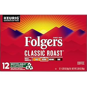 Folgers Classic Medium Roast Coffee, K-Cup Pods for Keurig K-Cup Brewers