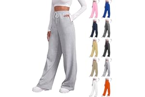 eoeioa Wide Leg Sweatpants Women Elastic Waist Drawstring Fleece Lined Sweatpants Baggy Straight Leg Sweatpants with Pockets