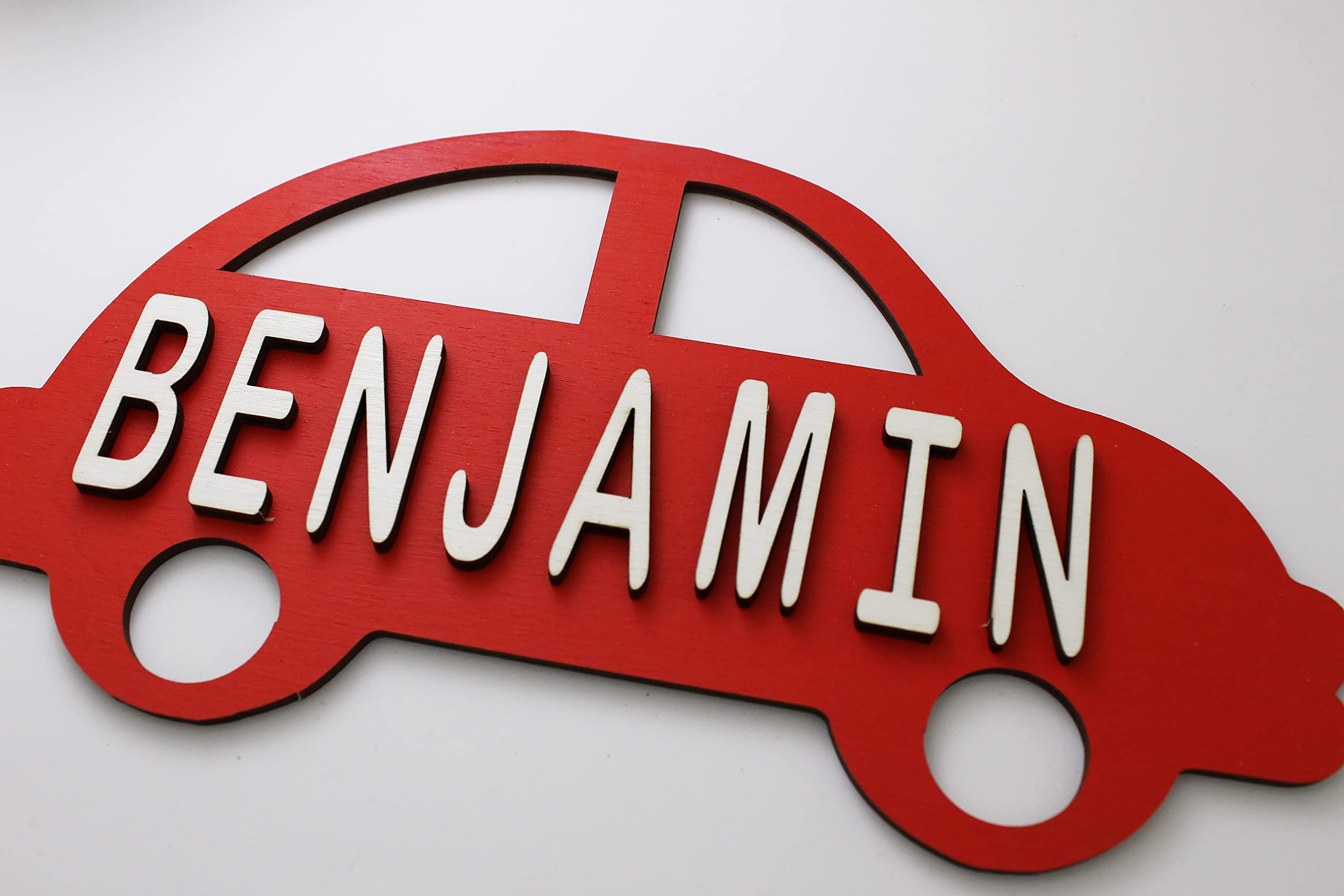 Mia Studio DIY Personalised Name Sign for Kids Room | Personalised Name Plaque for Room Decor | Door Sign | Pet Name Sign (Car/Red)