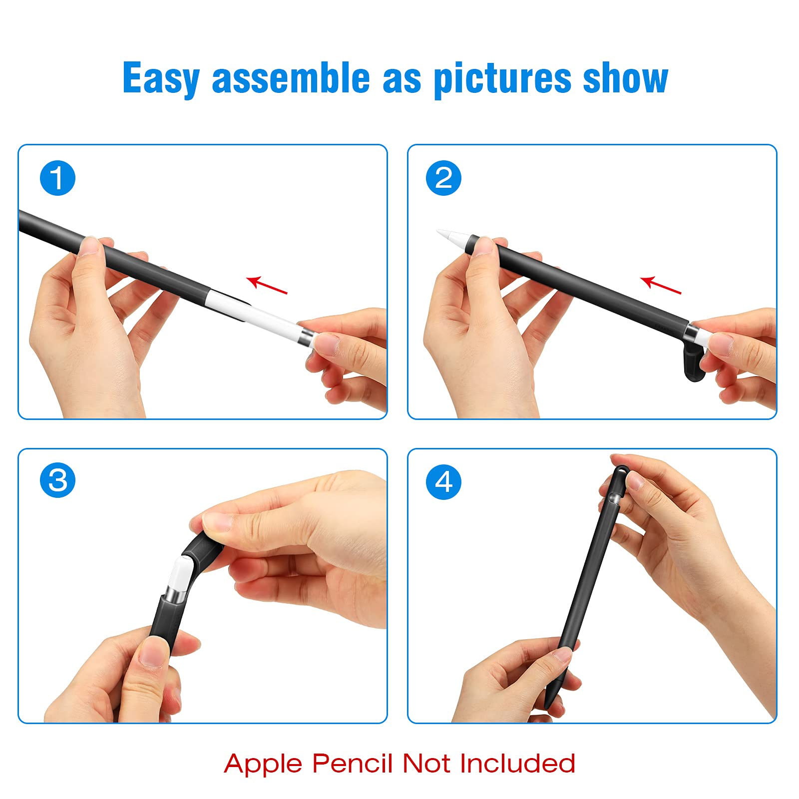 FINTIE Silicone Sleeve Compatible with Apple Pencil 1st Generation, Ultra Light Pen Skin Case Cover Soft Protective Pencil Grip Holder with 2 Nib Covers & Cable Adapter Tether, Black