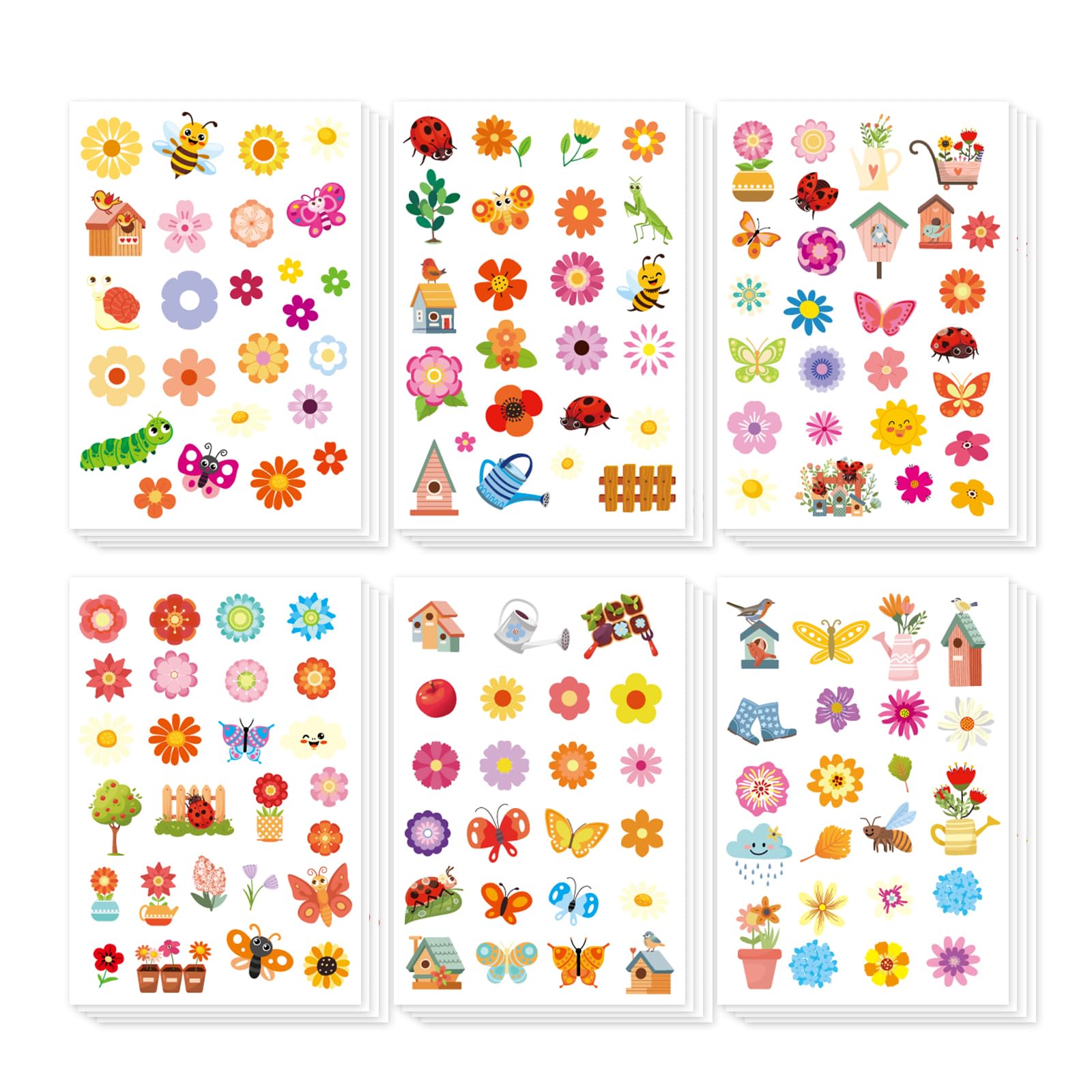 XIHIRCD 24 Sheets Colorful Spring Flowers Stickers, Nature Stickers for Kids Prizes, Waterproof, Plastic Material, Rectangular, Square Shapes, Outdoor Use
