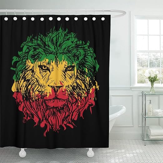 Amazon Com Emvency Shower Curtain Green Marley Rasta With Lion
