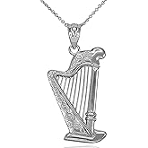 Music Jewelry .925 Sterling Silver Harp Pendant Necklace - Choose Chain Length, 16”-22”