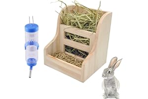HAMILEDYI Rabbit Hay Feeder Rack,Wooden Grass Bin,Food Feeding Rack,Bunny Water Bottles Dispenser for Small Animal Supplies Rabbit Chinchillas Guinea Pig (2 Pcs)