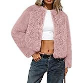 ELLEVEN Women’s Fluffy Faux Fur Cropped Coat – Soft Warm Fashion Winter Jacket with Hooks & Pockets