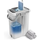 JOYMOOP Mop and Bucket Set for Floor Cleaning and Wall Cleaner, Flat Mop and Bucket System Set (White, White X-Large Bucket #