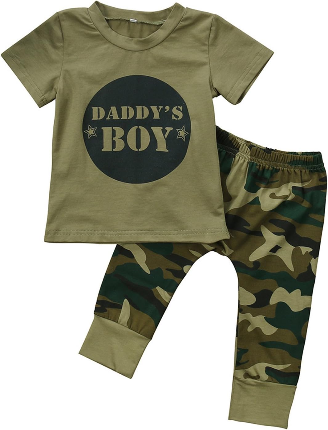 2 Styles Daddy’s Baby Boy Girl Camouflage Short Sleeve T-Shirt Tops+Green Long Pants Outfit Casual Outfit