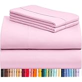 LuxClub 4 PC Sheet Set Bed Sheets Deep Pockets 16" Eco Friendly Wrinkle Free Cooling Machine Washable Hotel Bedding Silky Soft - Powder Pink Queen