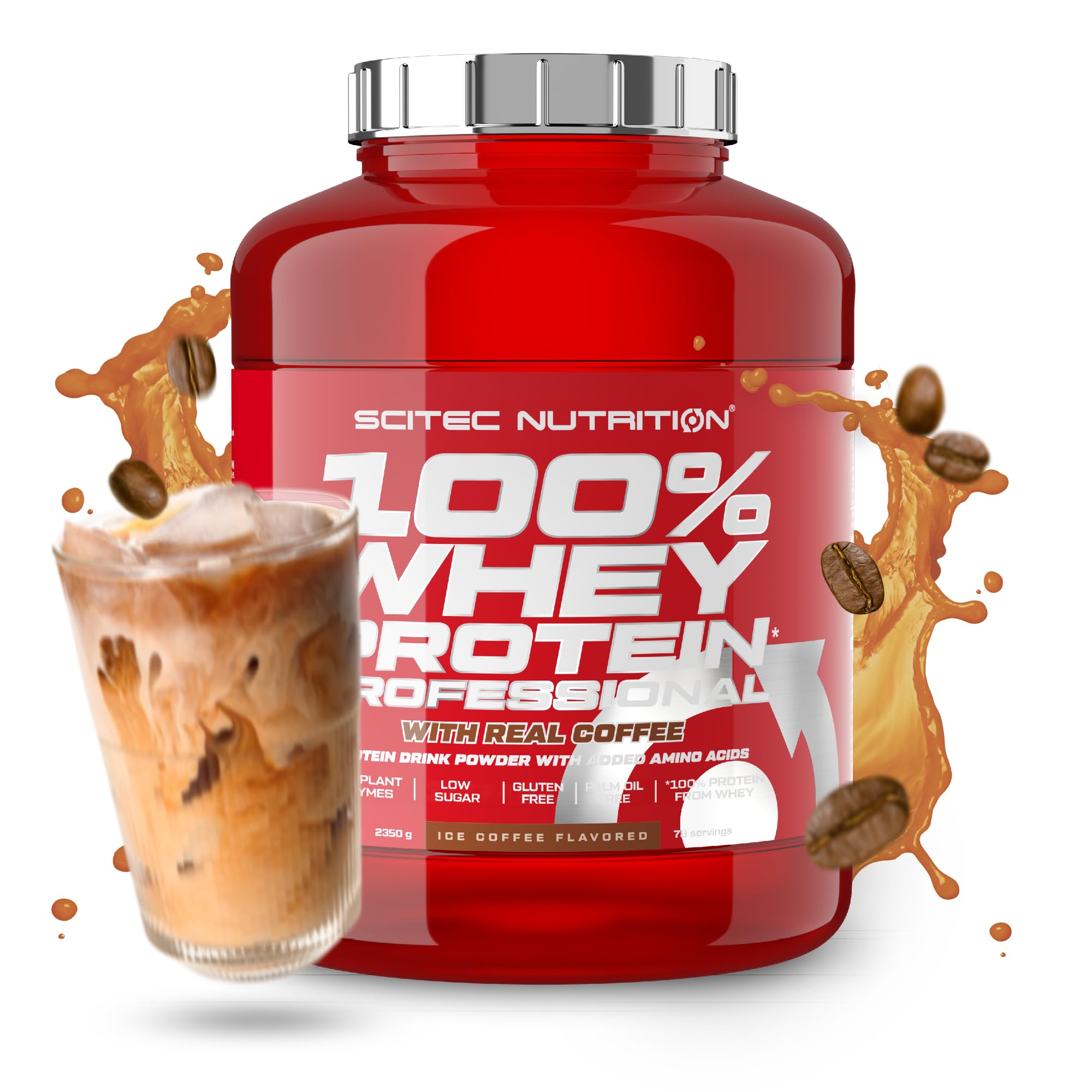 Scitec Nutrition 100% Whey Protein Professional – Enhanced with Extra Amino Acids & Digestive Enzymes – Gluten-Free – Palm Oil Free, 2.35 kg, Ice Coffee
