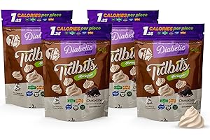 Tidbits Fun Bites Meringues, Diabetic Friendly Low Calorie Snacks, Low Sugar Gluten-Free Snacks, Dairy Free Snacks, Resealable Bag, 1.25 Cal per Piece, Pack of 4, Chocolate - Santte Foods