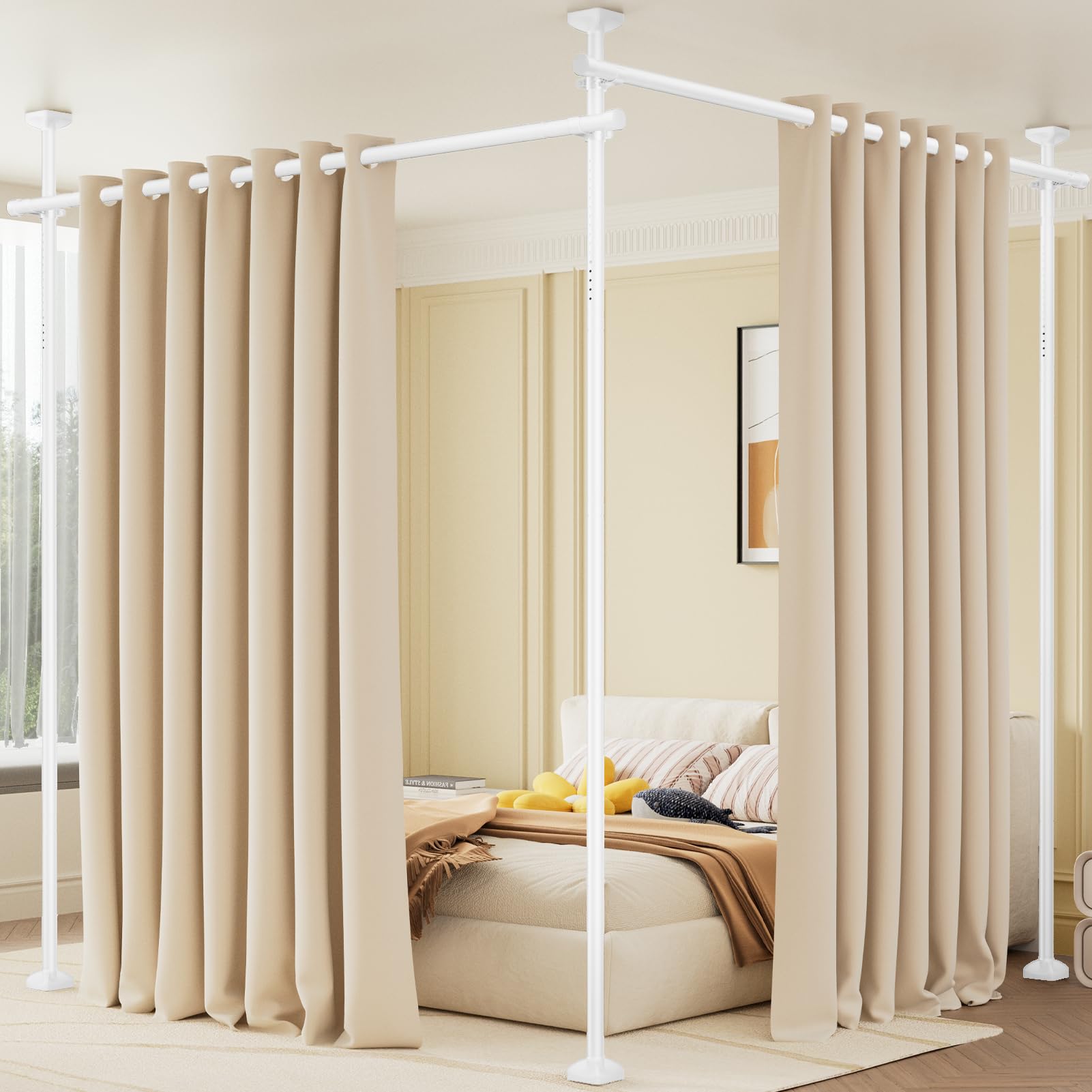Photo 1 of Bonpally Room Divider Curtain Rod, No Drilling Tension Rod for Room Separation, 4-10ft(H) 28-114inch(W) Adjustable Heavy Duty Floor to Ceiling Wall Divider Room Partition Privacy Separator, White