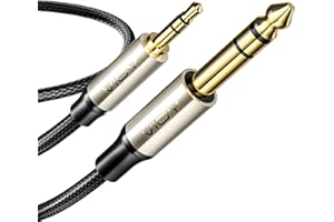 1/4 to 1/8 Adapter, 6.35mm 1/4" Male to 3.5mm 1/8" Male Stereo TRS Audio Cable with Silver-Plating Copper Core, Gold Plated, 