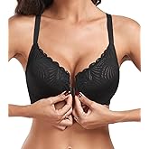 HACI Women's Front Closure Bra Underwire Unpadded T-Back Plus Size Lacy Full Coverage Racerback T-Shirt Unlined