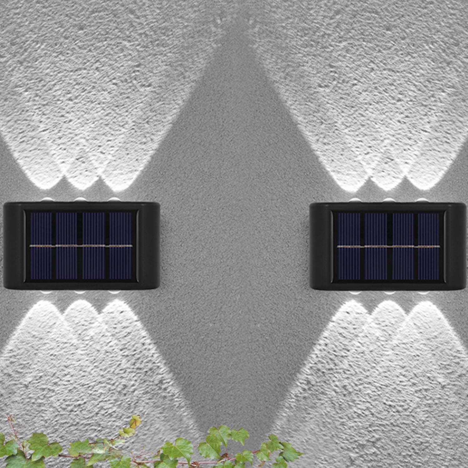 2 Pack Solar Wall Lights Outdoor, 6 LED Waterproof Solar Fence Lights Up and Down Wall Lamps for Garden Decoration, Fence, Yard, Front Door, Pathway (Bright White, 2 Pack)
