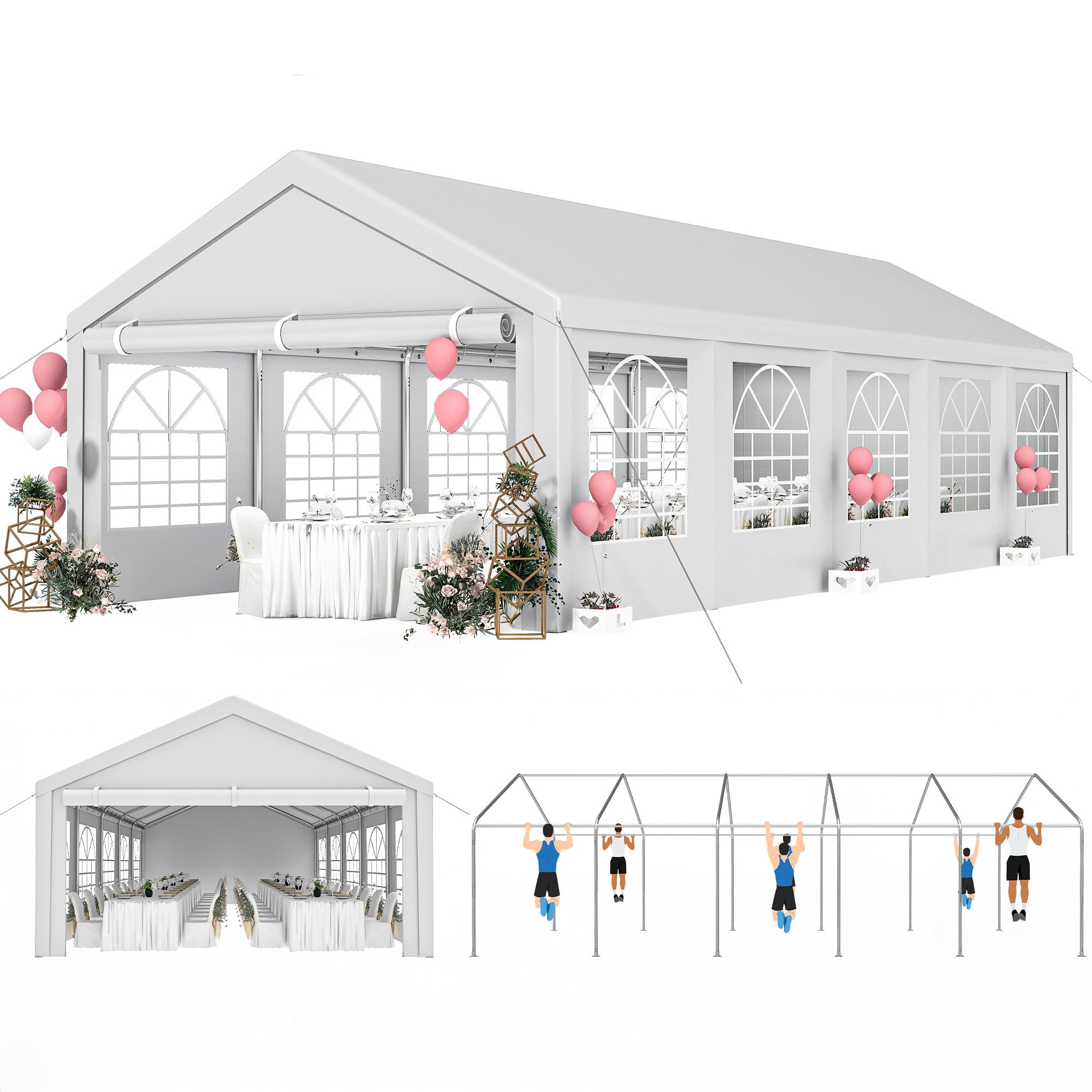 Photo 1 of ***PARTIAL SET/MISSING TOP COVER*** YITAHOME 16x32ft Heavy Duty Party Tent Outdoor Wedding Tent Canopy Event Shelters Upgraded Galvanized Steel Carport with Removable Sidewall Windows for Commercial and Parties, White