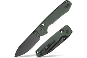Vosteed Raccoon EDC Folding Pocket Knife - 3.25" 14C28N Black Stonewash Blade, Crossbar Lock - Green Micarta Handle for Camping, Hiking - A0502