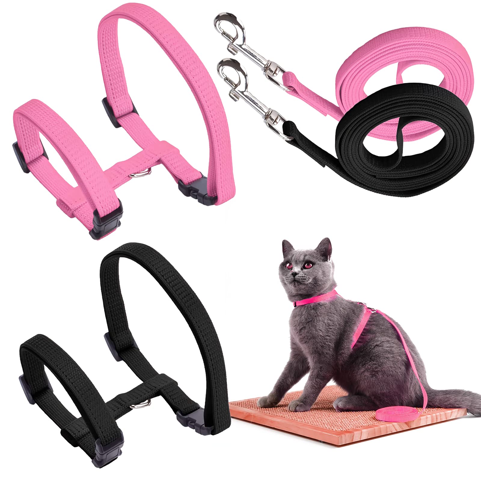 YUTOU Pack of 2 Soft Cat Harness with Lead Escape Proof Adjustable Nylon Harness Cat Lead Cat Vest with Safety Buckle Puppy Harness for Kitten Puppy Rabbit Rabbit