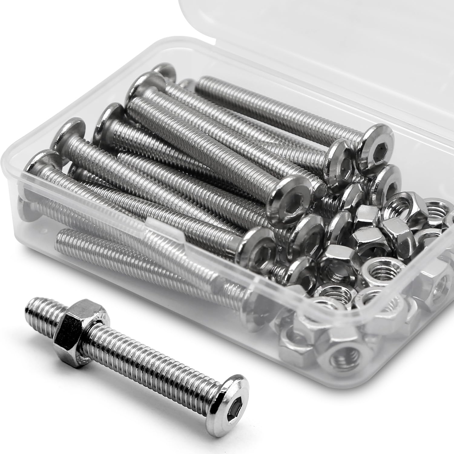 (20 pcs) M6 x 50mm Flat Round Hexagon Socket Head Screws Bolts and Nuts Set 304 Stainless Steel 18-8