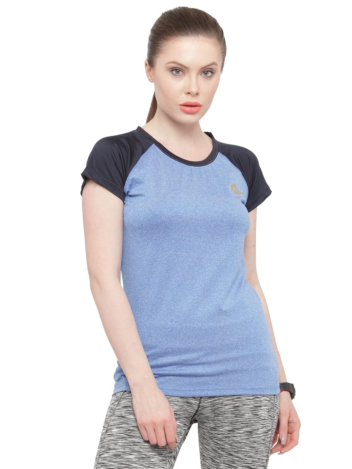 n-gal women's round neck short sleeve heathered active wear yoga wear training gym t-shirt-nft05