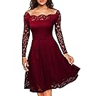 minifaceminigirl Women's Sexy Off Shoulder Lace Vintage Evening Cocktail Prom Dresses