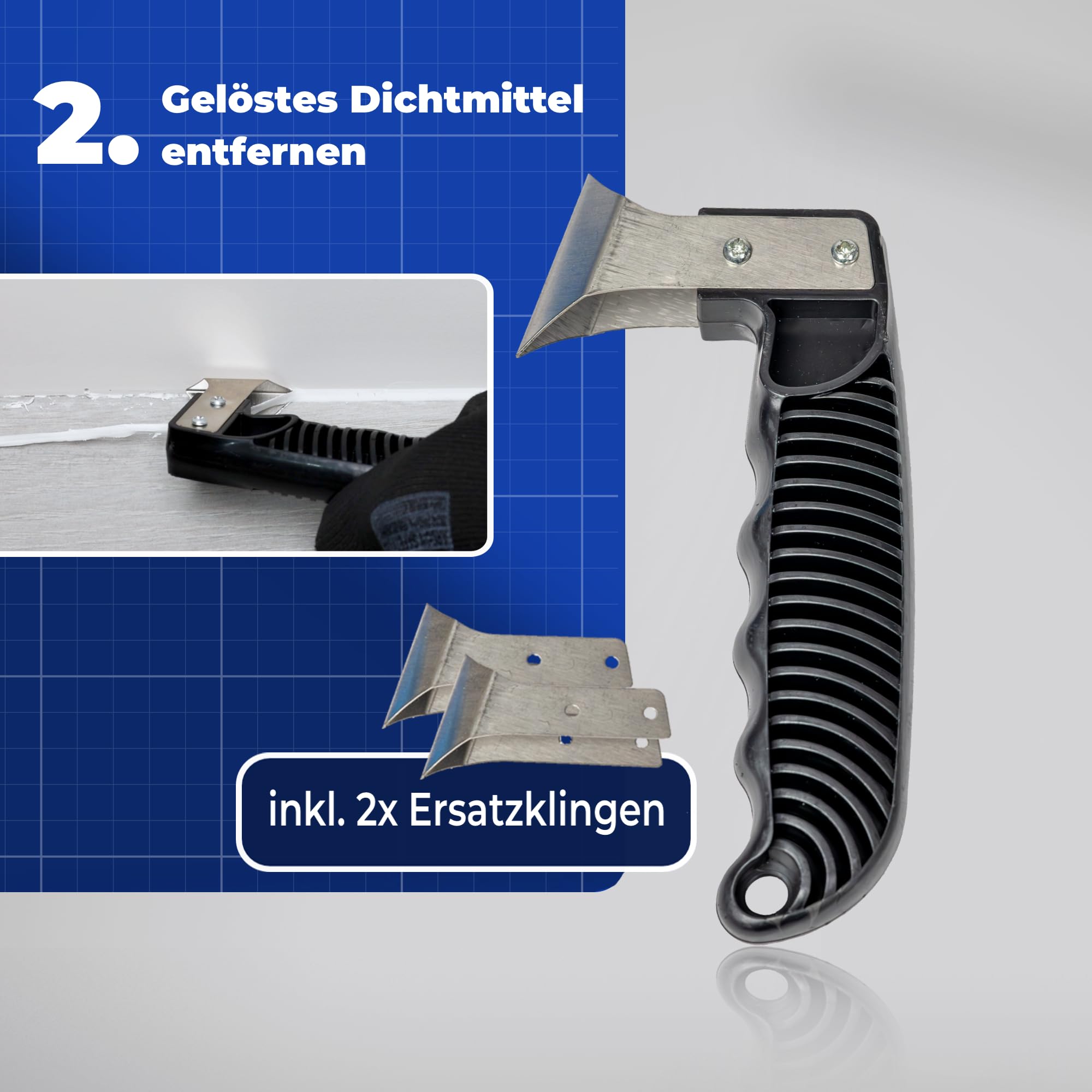 Lascano® Silikonentferner Set 27-teilig, Werkzeug zur Entfernung von Silikonfugen – Inkl. Spezialschaber, Fugenmesser, Fugenglätter, Ersatzklingen & Zubehör 4
