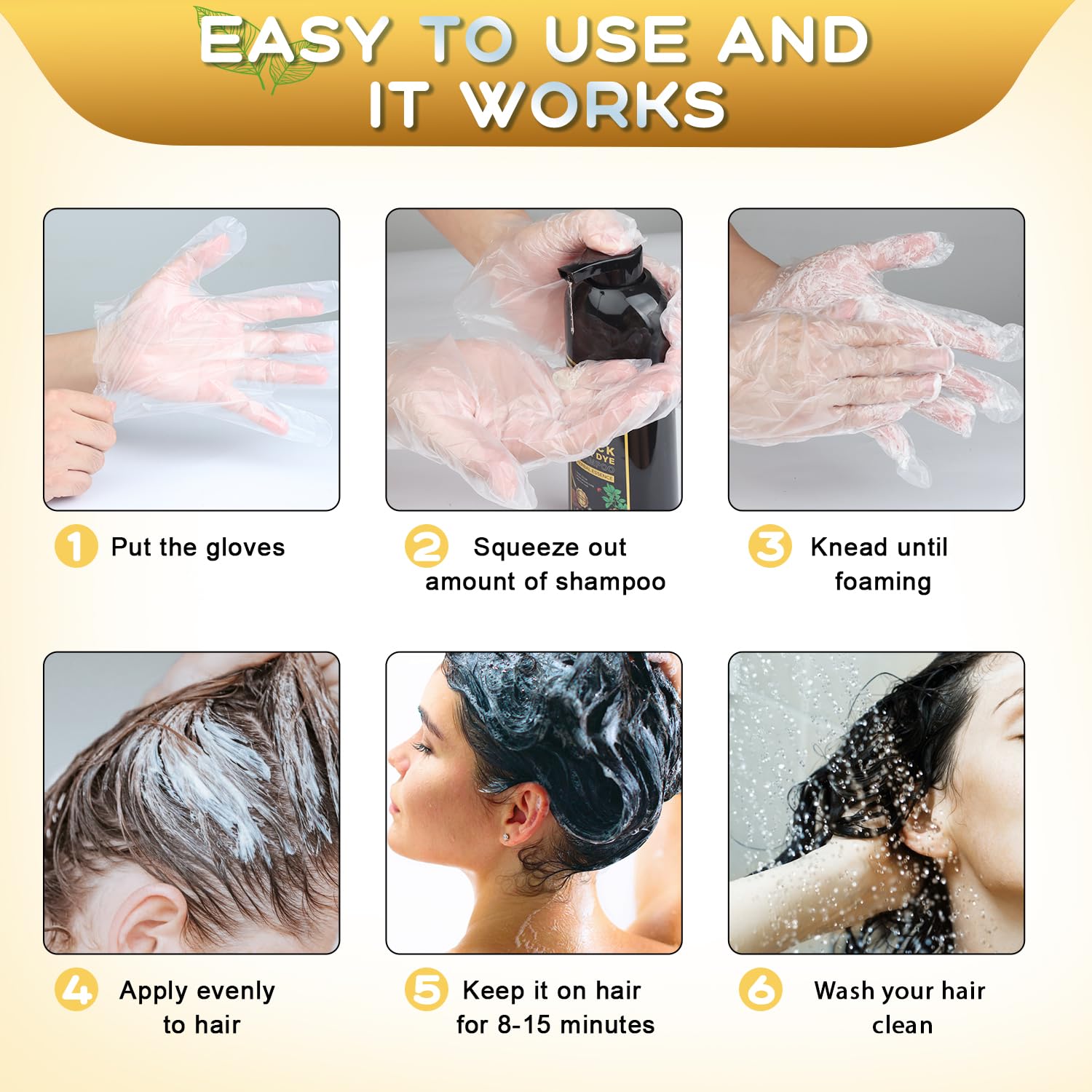 Black Hair Dye Shampoo 3 in 1, Herbal Shampoo Hair Dye for Women Men, Grey Coverage Shampoo 16.9fl oz