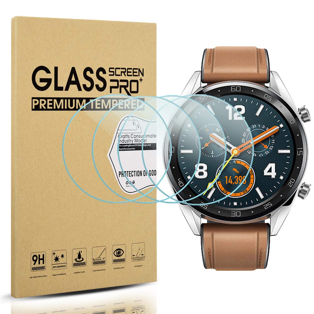 Diruite 4-Pack for Huawei Watch GT Tempered Glass Screen Protector [2.5D 9H Hardness] [Anti-Scratch] [Perfectly Fit]