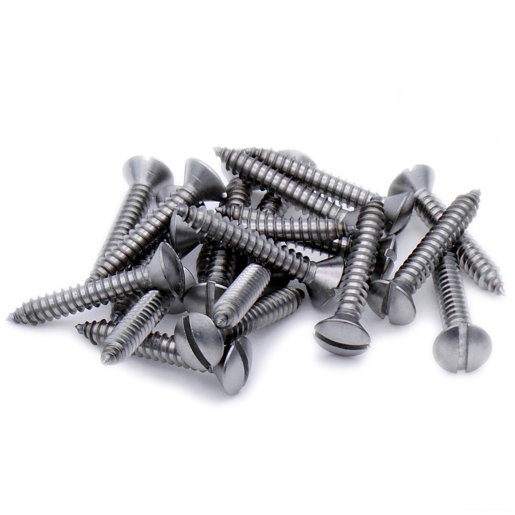 No.7 x 1.25 (3.9mm x 32mm) Slot Raised Countersunk Self-Tapping Screw - Stainless Steel (A2) (Pack of 20)