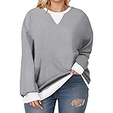 VOGRACE Womens-Plus-Size-Sweatshirts Casual Oversized Pullover Tops Crewneck Long Sleeve Color Block Tunic Outfits