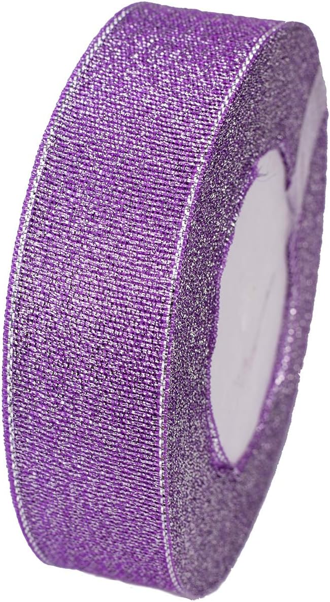 1 Inch Wide Sparkly Glitter Ribbons,Colorful Silver Metallic Color Ribbons for Gifts Wrapping Home Decoration Wedding Party and DIY Crafts,25 Yards/Roll x 1 Roll (Purple)