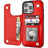 ONETOP Compatible with iPhone 16 Pro Max Wallet Case with Card Holder, PU Leather Kickstand Card Slots Case, Double Magnetic Clasp and Durable Shockproof Cover 6.9 Inch (Red)