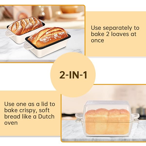 AILITOR 9X5 ENAMELED CAST IRON LOAF PAN WITH LID – 2 IN 1 BREAD PAN FOR BAKING HOMEMADE SOURDOUGH