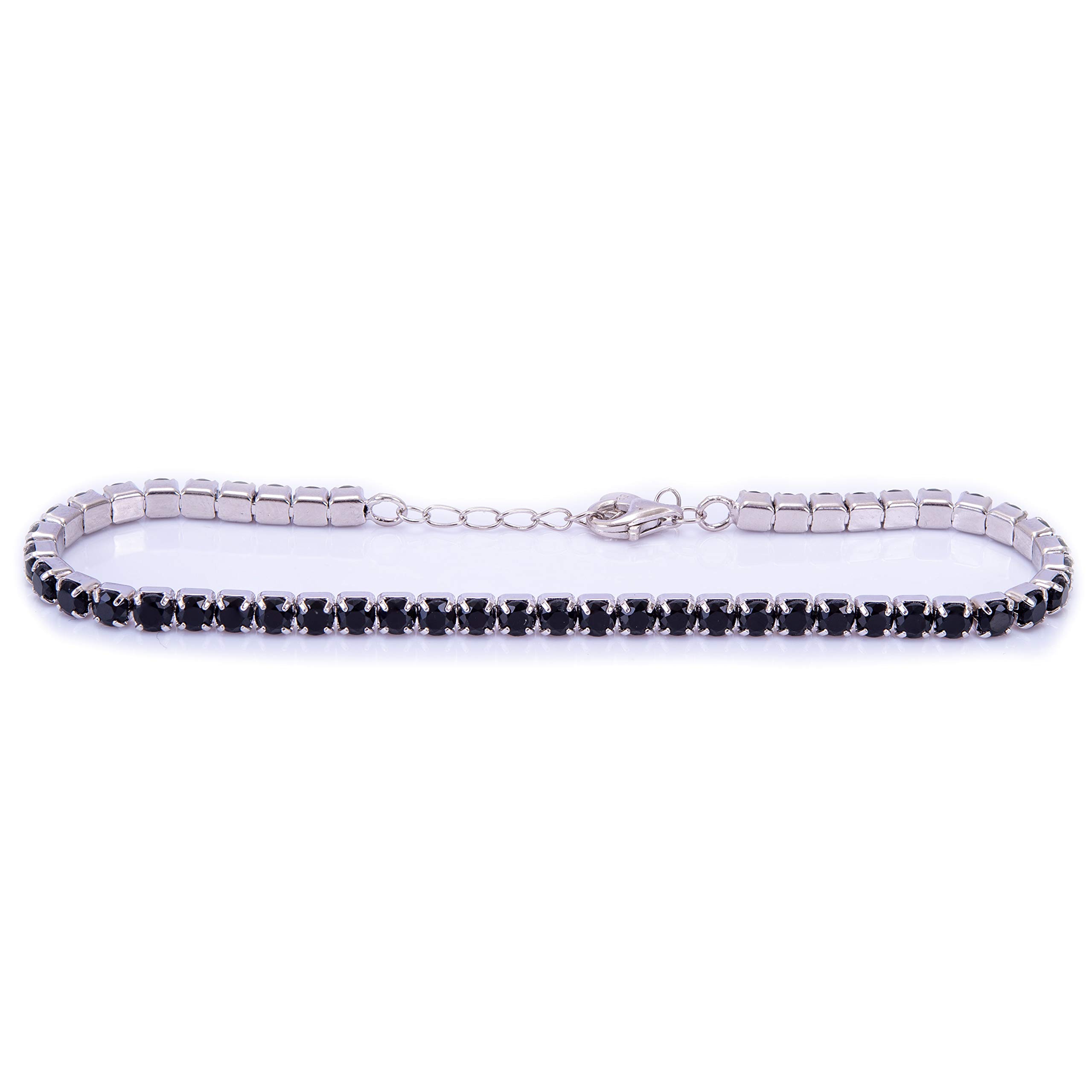 Remo Gammella Men's Women's Tennis Bracelet 925 Sterling Silver Brilliant Cut Cubic Zirconia Diamond 3 mm Colours White, Black, Red, Green, Blue, Aquamarine and Pink Adjustable (Black), Taglia unica,