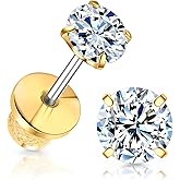 Limerencia Moissanite Stud Earrings, F136 Titanium Screw Back Earrings, D Color VVS1 Clarity Lab-created Moissanite Earrings, Hypoallergenic G23 Pure Titanium for Women Men Sensitive Ears