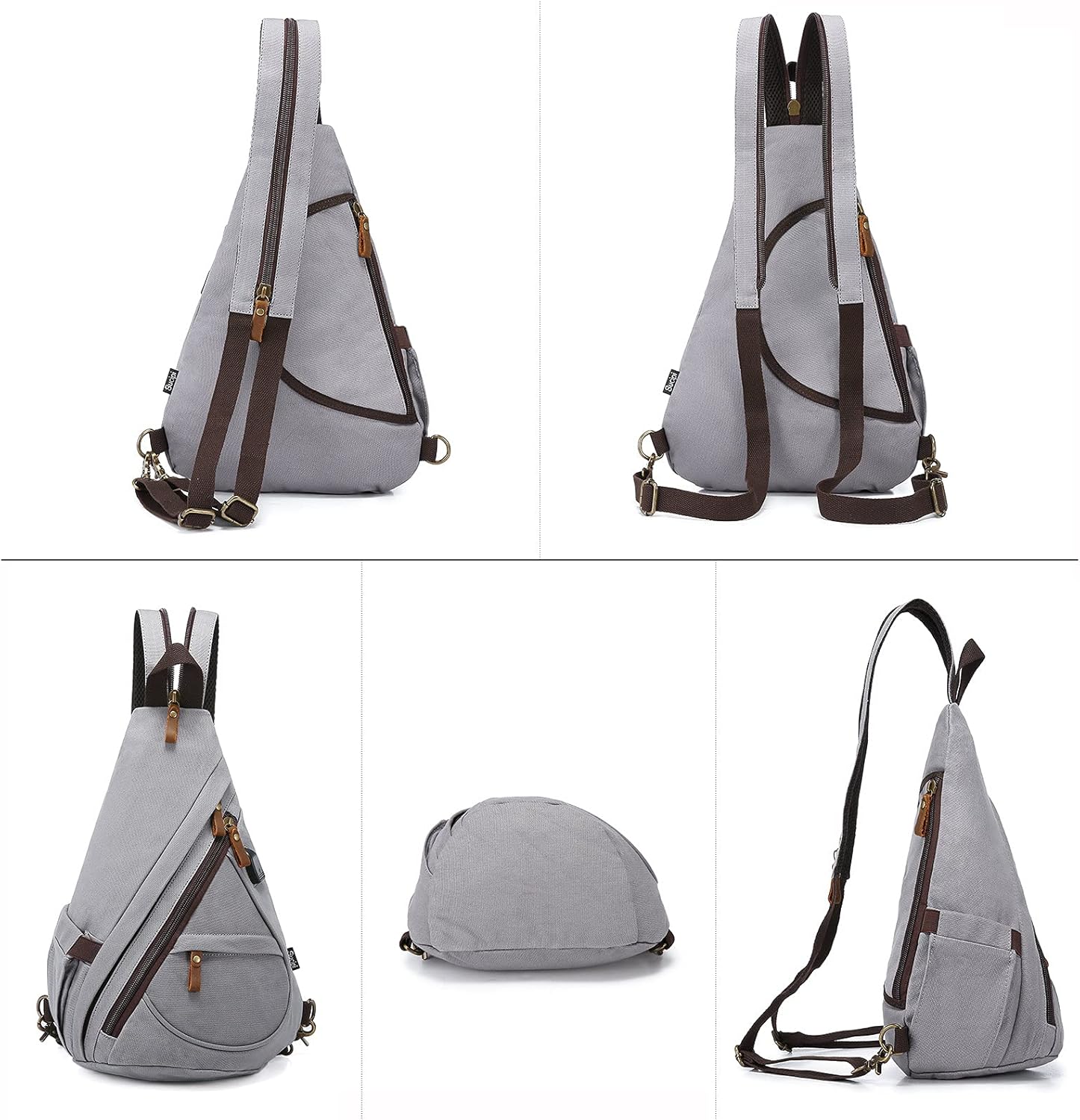 Canvas Sling Bag Backpack Crossbody Bag Backpack Chest Shoulder Bag for Men with USB Charging Port Grey