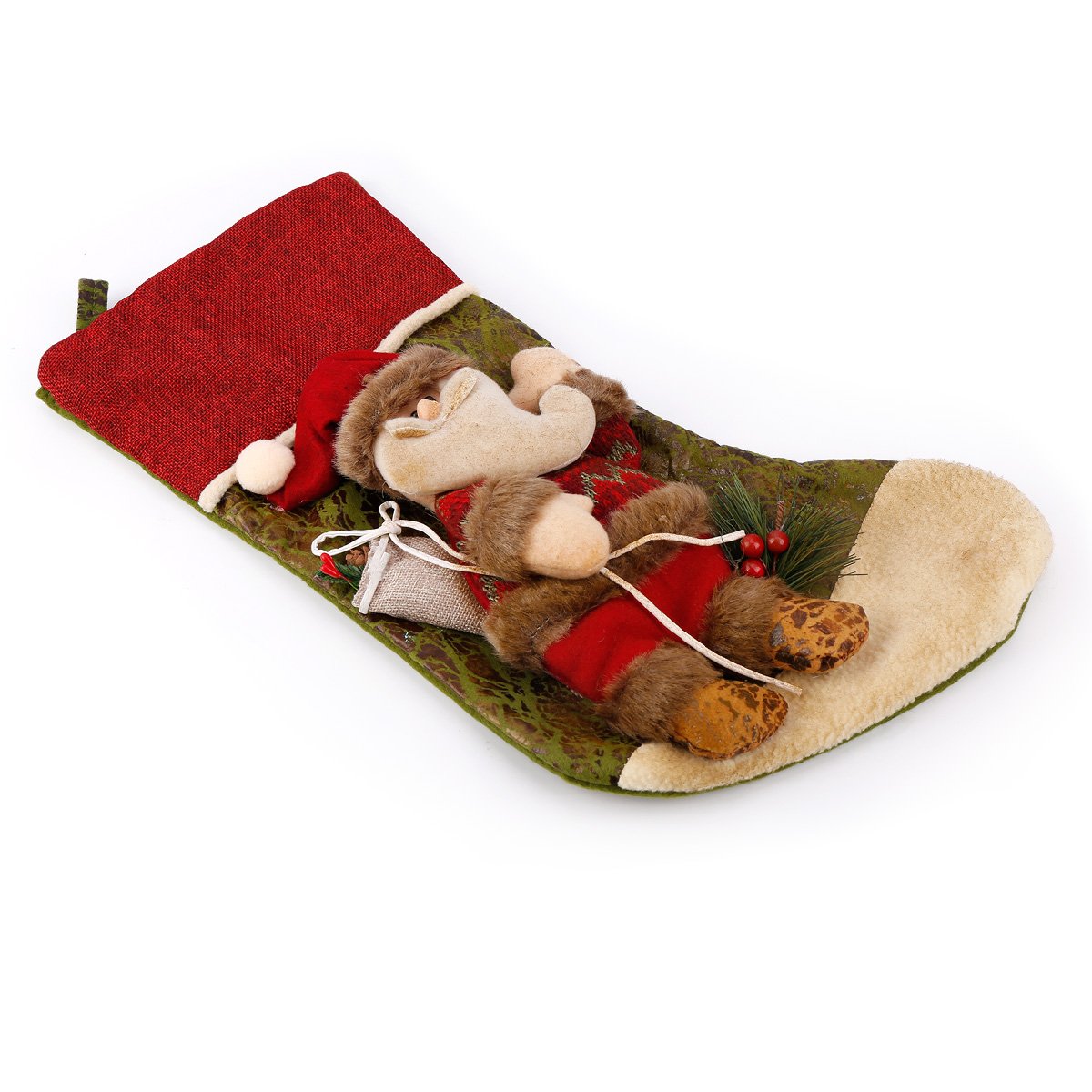 3D Vif Rétro Personnalisé Chaussettes de Noël Décoration de la Maison Arbre de Noël Cheminée Suspension Nouvel An Chaussettes de Noël Bonbon de Christmas Présent Décoration Chaussettes Sac (Père Noël)