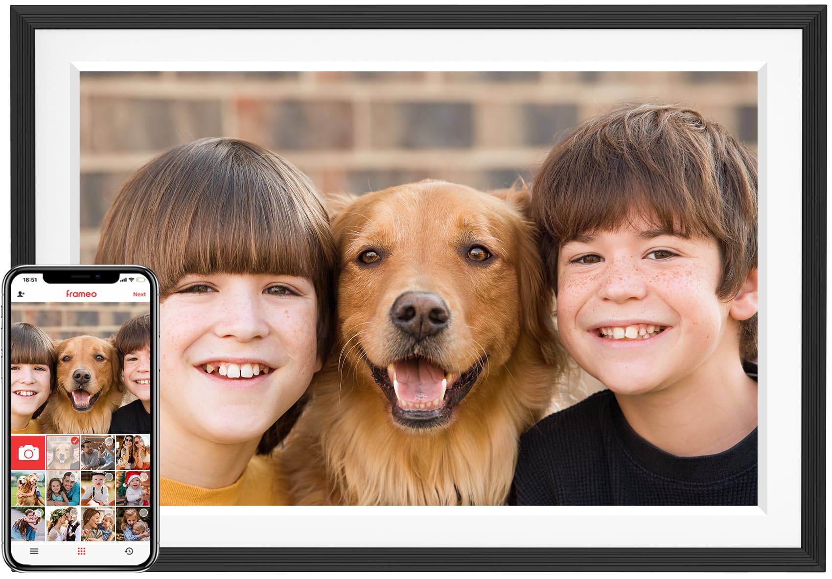 Photo 1 of Frameo 10.1" WiFi Digital Picture Frame with 32GB Memory, 1280 x 800 IPS HD Touch Screen Electronic Photo Frame, Auto-Rotate, Slideshow, Wall Mountable, Share Photos/Video Remotely Anywhere