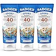 Badger Reef Safe Sunscreen, Unscented SPF 40 Sport Mineral Sunscreen, 98% Organic, Water Resistant Zinc, Approved for Hawaii & Mexico Reefs, 2.7 fl oz, 3-Pack