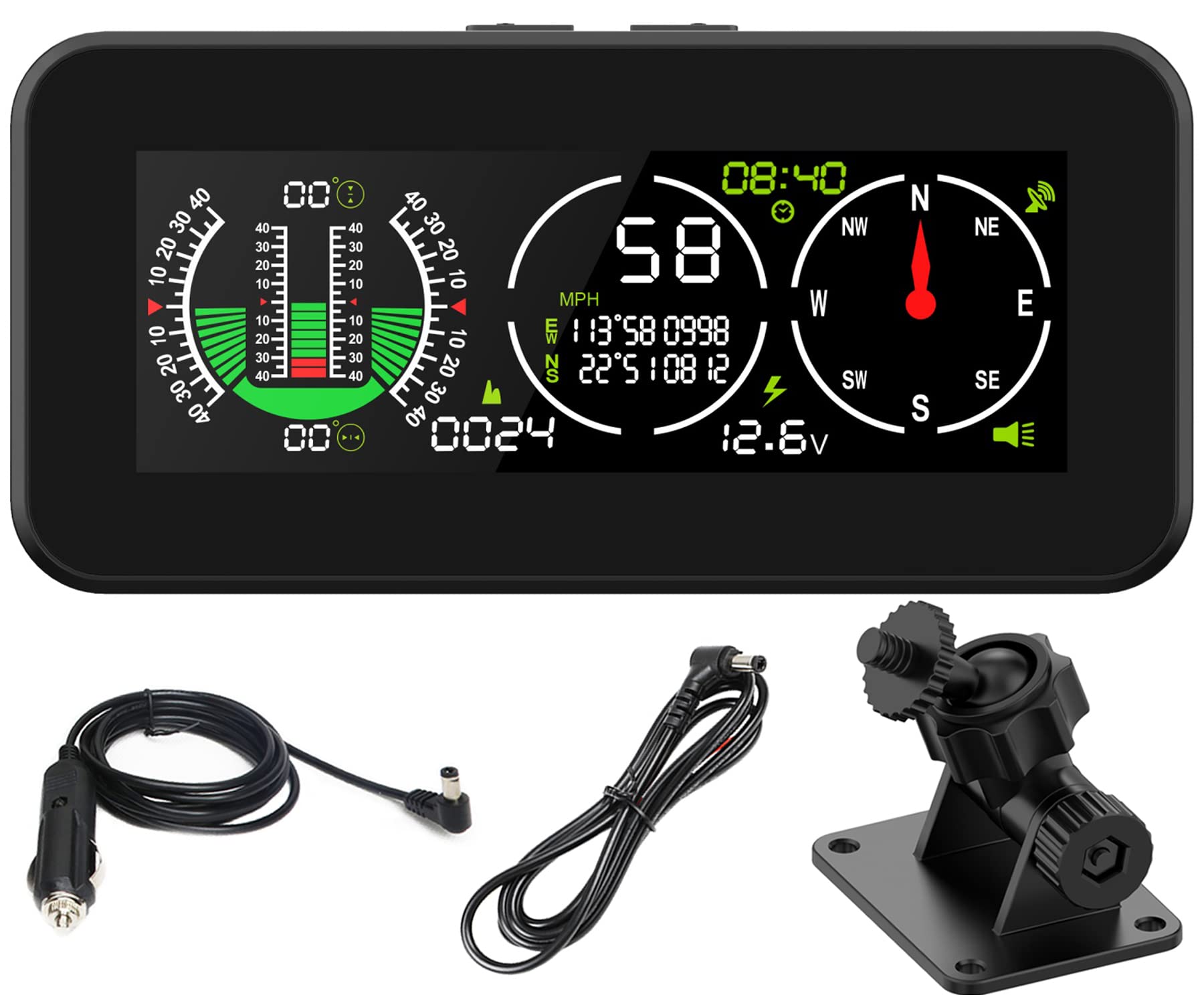 MRCARTOOL M60 Car Inclinometer Digital GPS HUD Automotive Head Up Display, MPH/KMH Speedometer Pitch Angle Roll Angle Slope Meter with Clinometer, MPH/KMH Speed, Compass, for All Vehicle