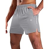 MIER Mens 5 Inch Athletic Running Shorts Quick Dry Lightweight Workout Gym Training Active Reflective Shorts,3 Zipper Pockets