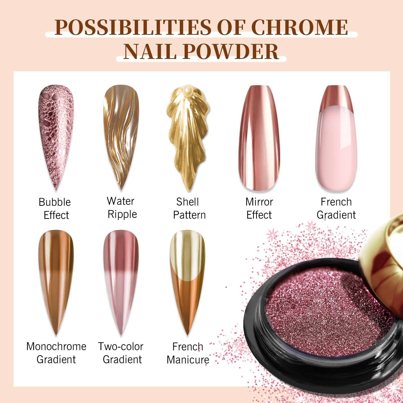 Saviland Chrome Nail Powder Set - 6 Colors Metallic Gold Chrome Nail Powder Mirror Effect Holographic Chameleon Pigment Chrome Powder for Gel Nails Manicure Nail Glitter Dust for Nail Art Decorations - Image 2