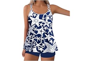 CETHRIO Modest Swimsuits for Women Vintage Printed Sexy Two Piece Tankini Bathing Suit Tummy Control Plus Size Swimsuit