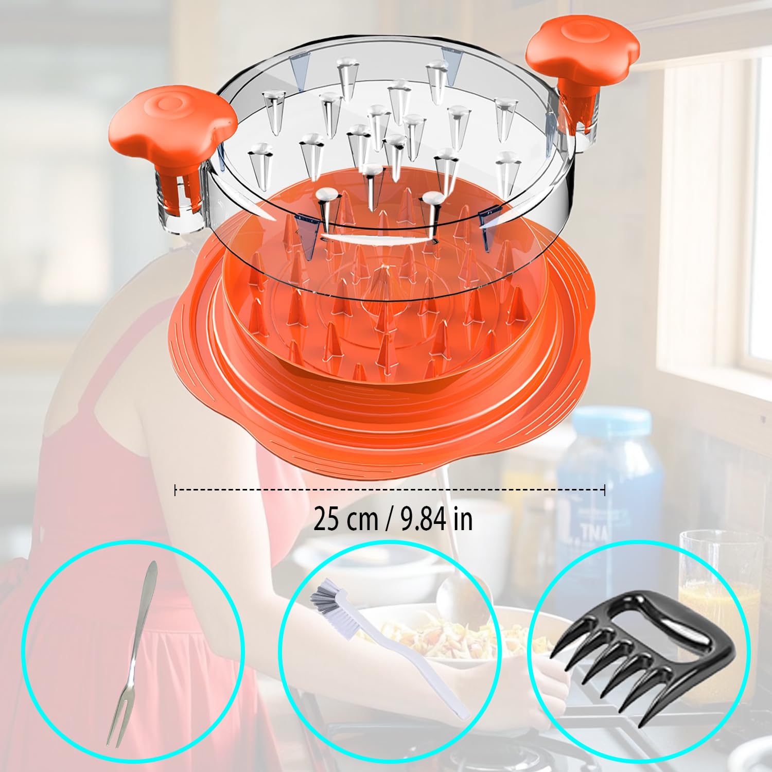 Large Chicken Shredder Tool Twist with Visible Grinder, 10'' Pro Meat Shredder for Pork, Beef & Vegetables – Anti-Slip Base, Ergonomic Handle, BPA Free, Easy Clean + FREE Meat Shredder Claw for BBQ