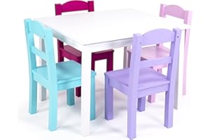 Humble Crew Kids Wooden Table and 4 Chairs Set, White/Pink/Purple/Aqua - Kids Table and Chair Set for Toddlers and Children for Arts, Crafts, and Snack Time - Sturdy, Durable Toddler Activity Table