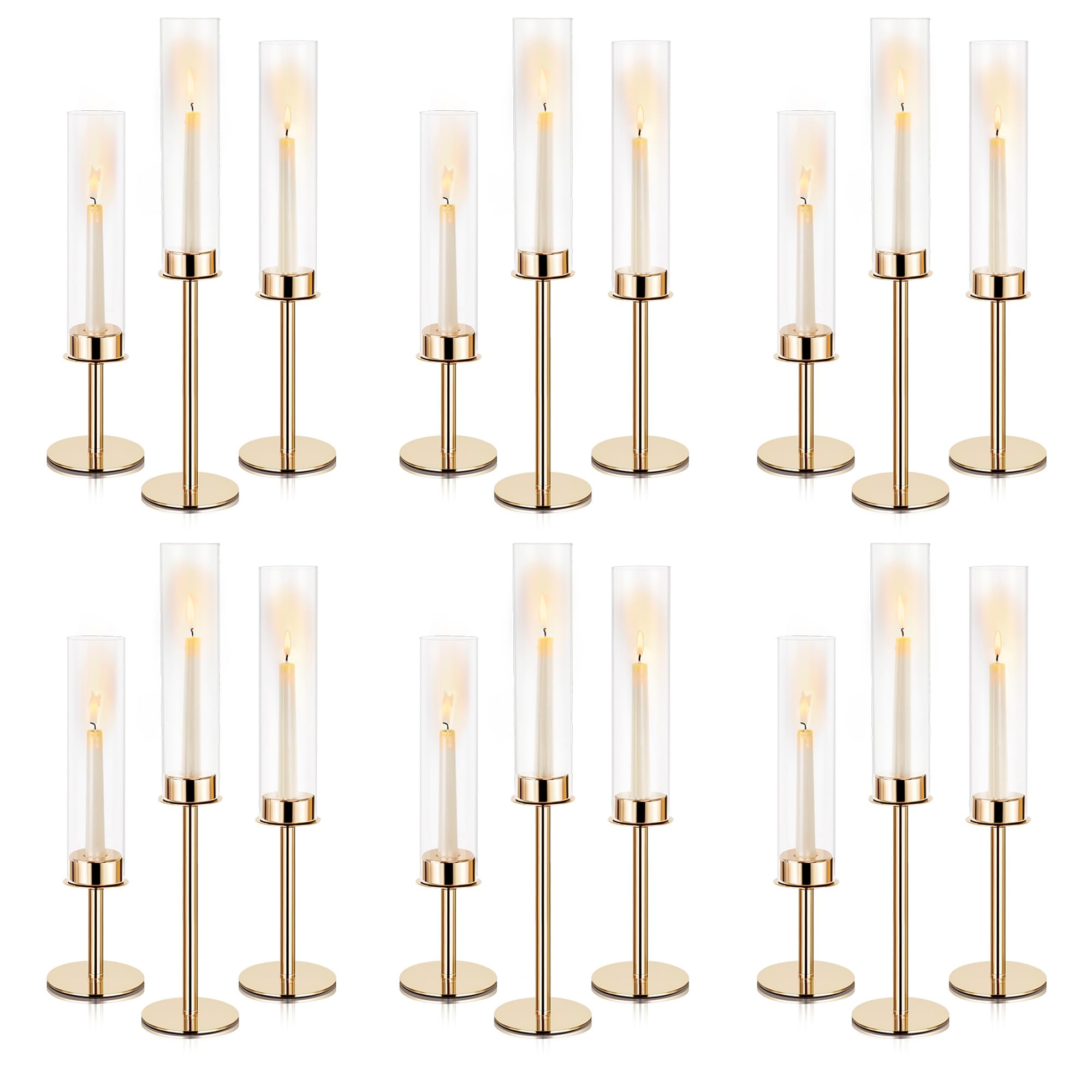 Photo 1 of Ronasip Hurricane Candle Holders Metal Candlestick Holder for Glass Taper Tall Candle Holders with Crystal Chimney Tube Candles Stands for Home Decor, Christmas, Dinning (18, Gold)