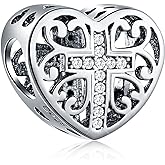 GEMDAZZ Religious Series Charm 925 Sterling Silver Chinese Yin Yang,Keep Faith Cross Dice Charms Beads Fit Men Women Bracelet Gift for Christmas/Mothers Day