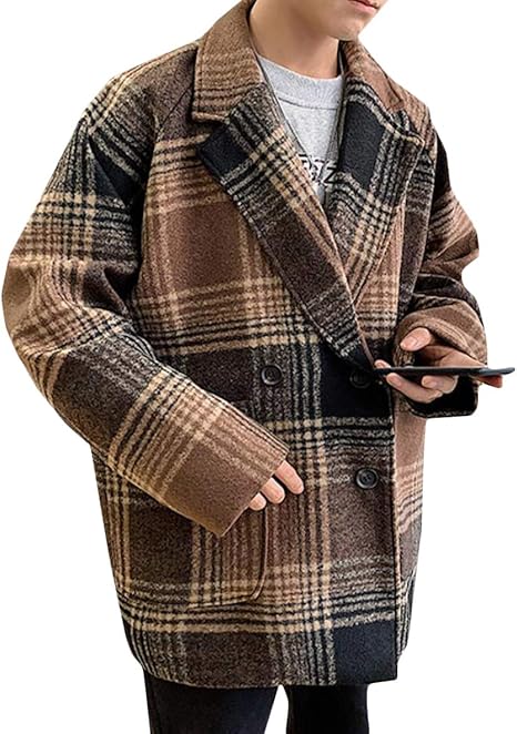 Amazon Beibang バイバン ジャケット メンズ チェック柄 メルトンジャケット ゆったり 厚手 コート ショート ラシャ アウター ファッション 防寒 チェスターコート オシャレ 秋 冬 コート ジャケット 通販