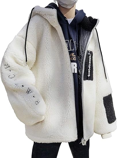 Amazon ボアコート メンズ フリースジャケット ジャンパー ジャケット ボアジャケット アウター もこもこ フード付き 暖かい 冬服 パーカー 防寒 厚手 韓国風 おしゃれ ホワイト Xl コート ジャケット 通販